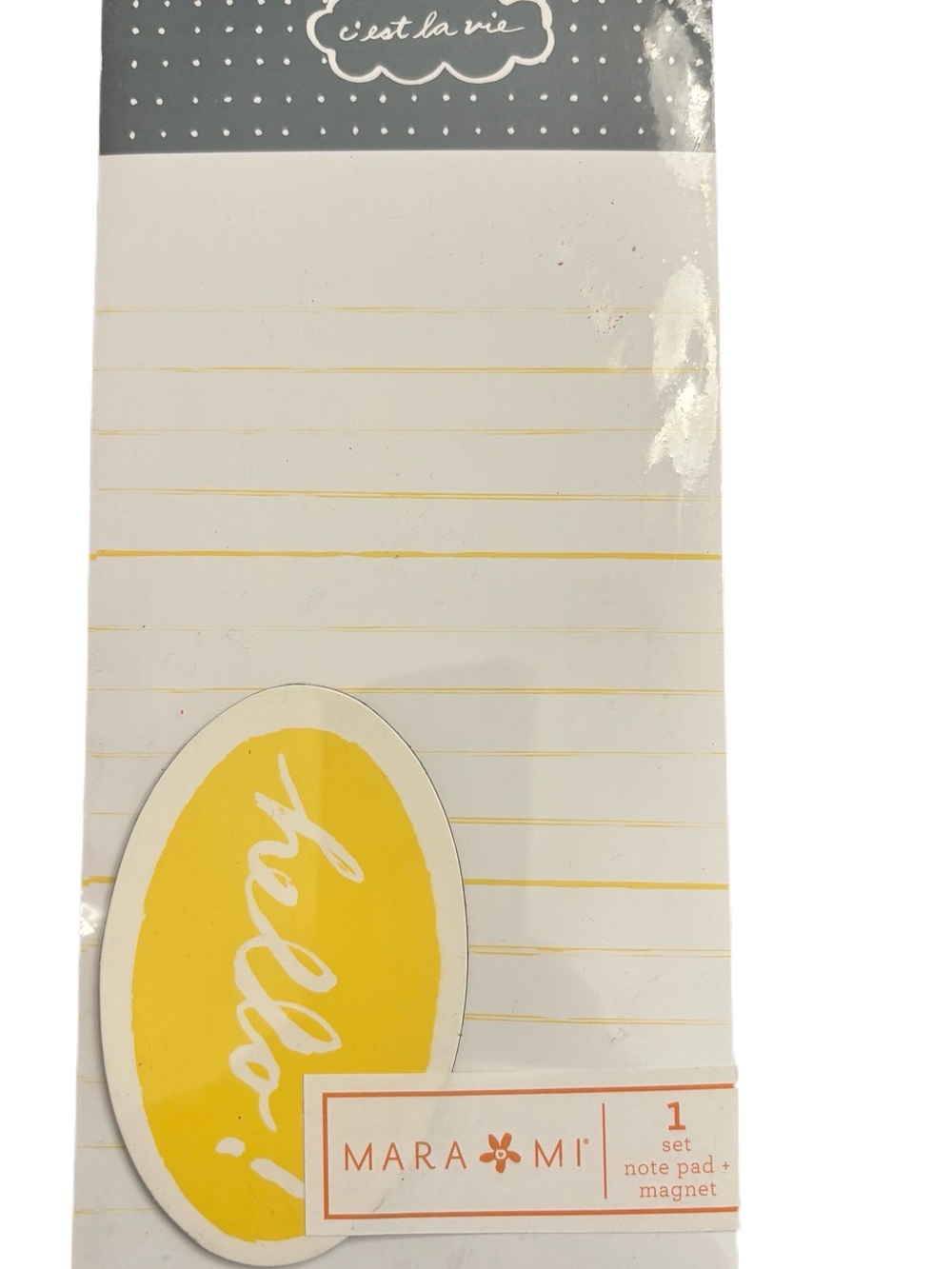 Mara-Mi Yellow 'Cest la vie' Note Pad with Magnet